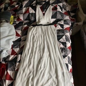 Extra Long White Dress with Black Trims.